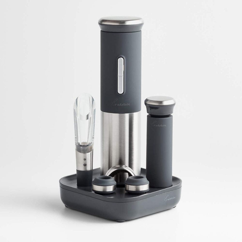 Rabbit Electeic Wine Opener 8 Piece Set in Black and Silver